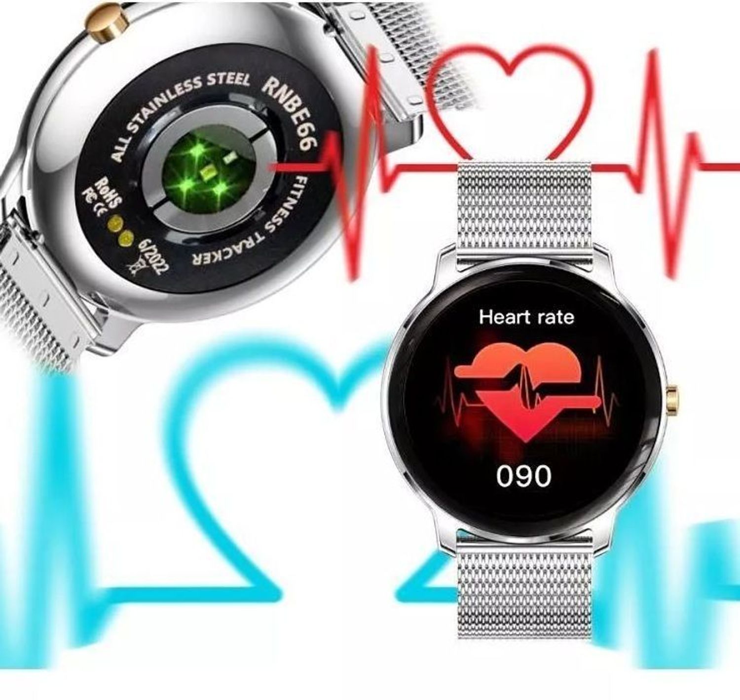 Zegarek damski Smartwatch Rubicon na srebrnej bransolecie RNBE66. Zegarek damski na bransolecie. Zegarek damski Smartwatch idealny na prezent dla kobiety (3).jpg